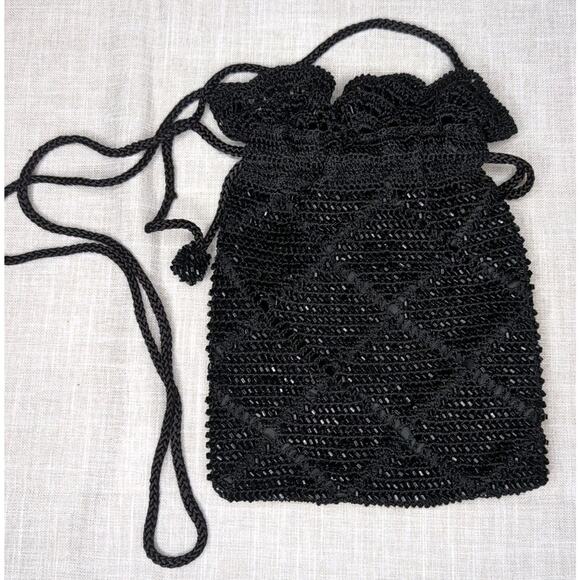 Valerie Stevens Vintage Black Beaded Crochet Evening Bag - Picture 1 of 10